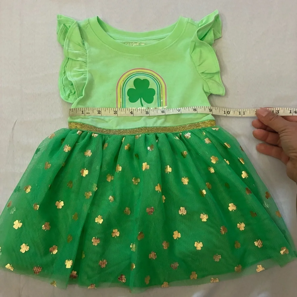Cat & Jack Toddler St Patrick’s Happy Go Lucky Tulle Gold Accents Dress Size 18M
